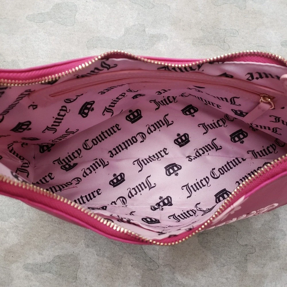 Juicy Couture Purse Womens Pink Leather Embroidered Daisy For Justice W/ Charm